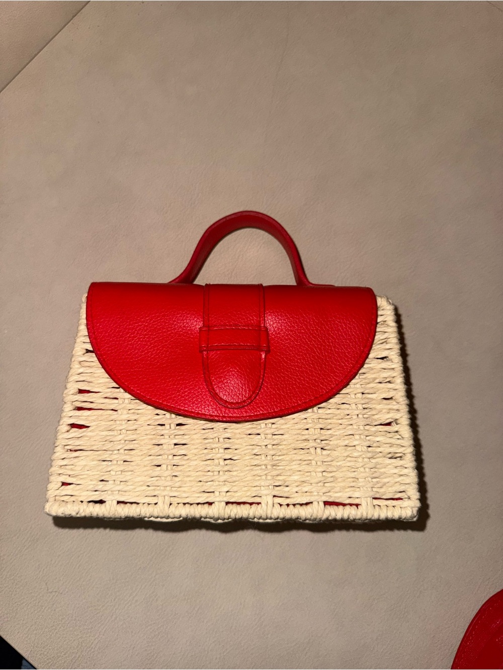 Janie and Jack Red and Natural Woven Top-Handle Bag